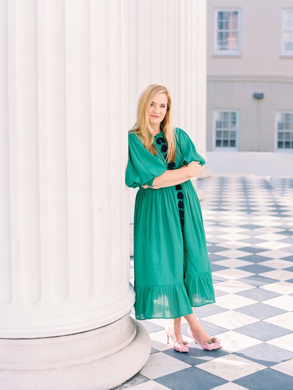 Cynthia Rowley Emerald Midi Dress with Tassel Embellishment